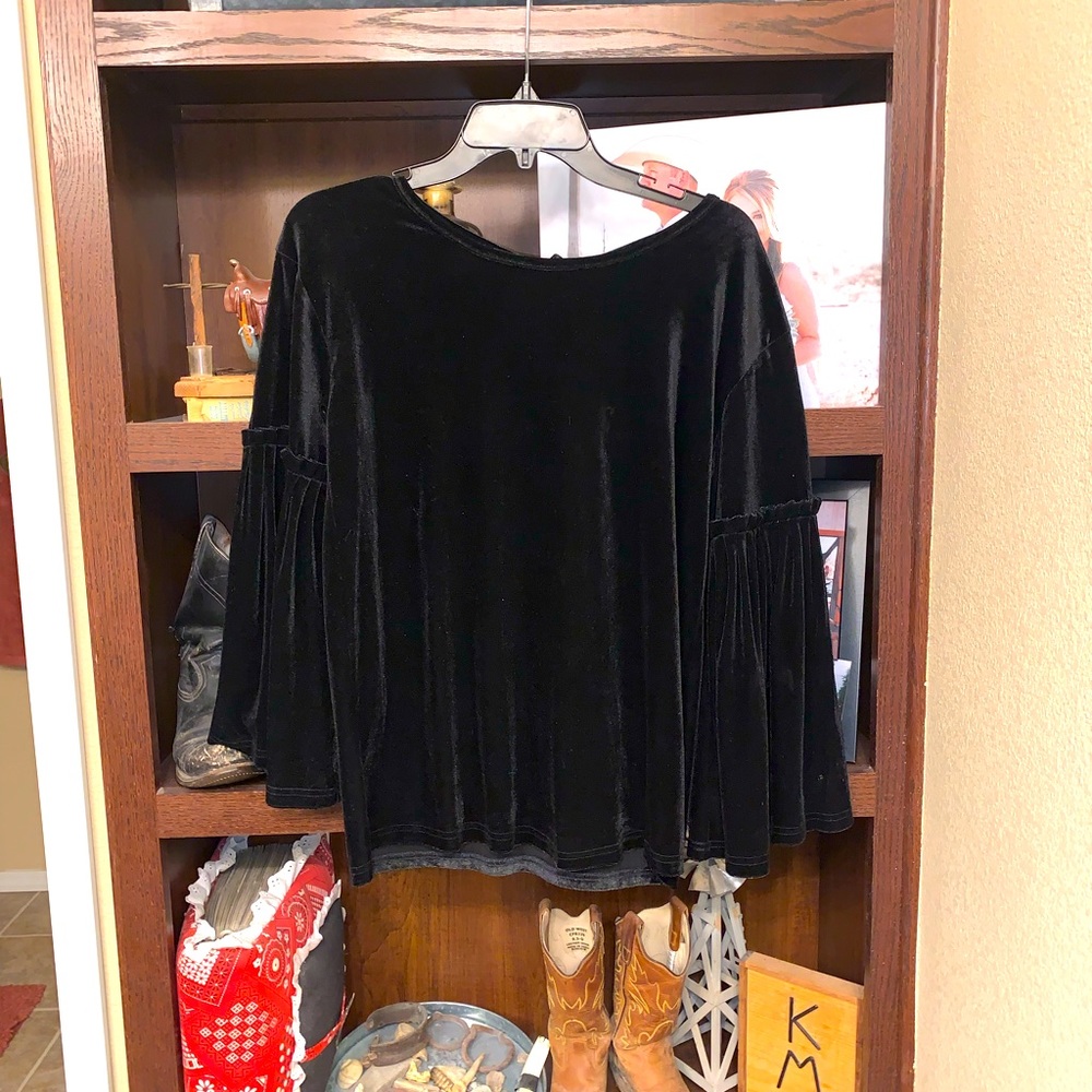 Velvet Bell Sleeve Blouse